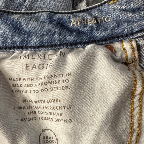 American Eagle SZ 30x32 (28x30) Athletic Mens Jeans Distressed Airflex+ Zip-Fly - Picture 10 of 12